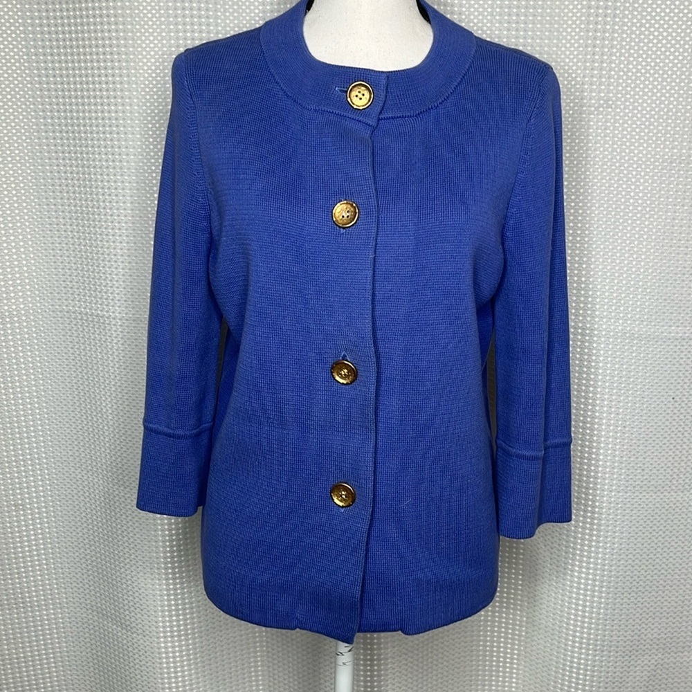 J McLaughlin Cardigan Sweater Gold Buttons Cotton Blend 3/4 Sleeves Size Small